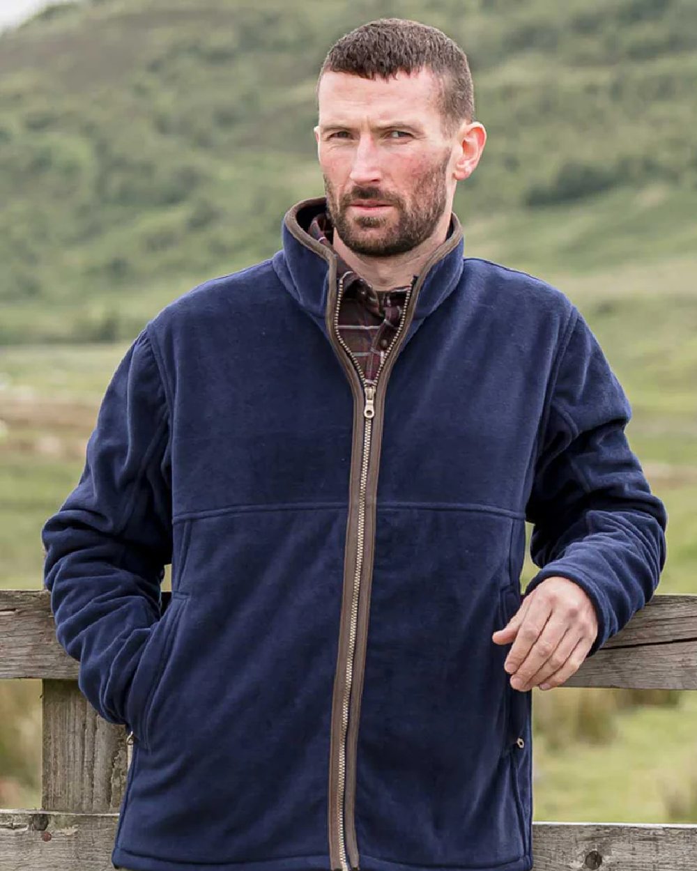 Midnight Navy Coloured Hoggs of Fife Stenton Technical Fleece Jacket on white background 