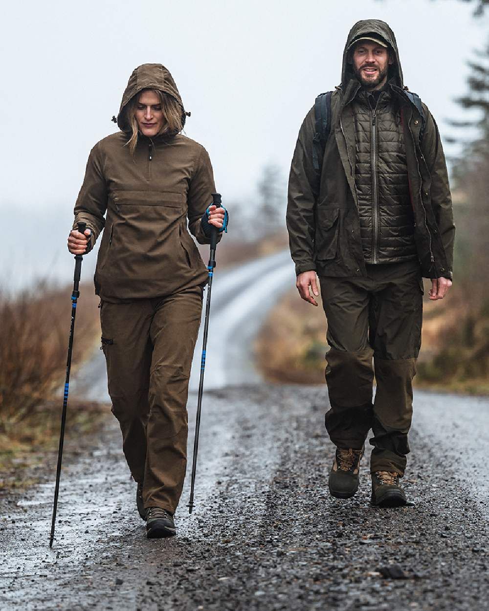 Sage Coloured Hoggs of Fife Struther Ladies Waterproof Trousers on road background 