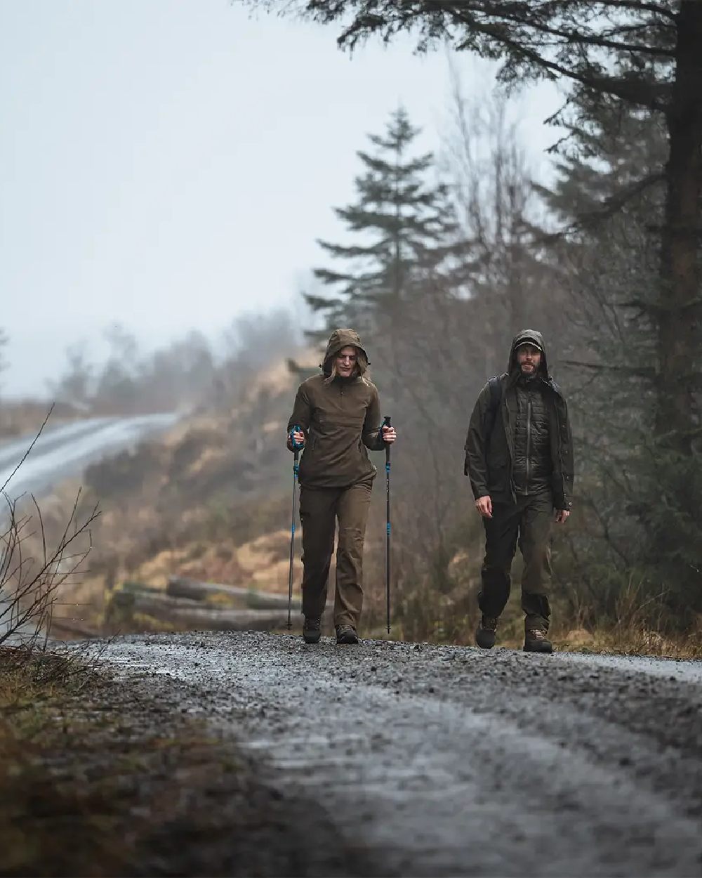 Sage Coloured Hoggs of Fife Struther Ladies Waterproof Trousers on forest background 