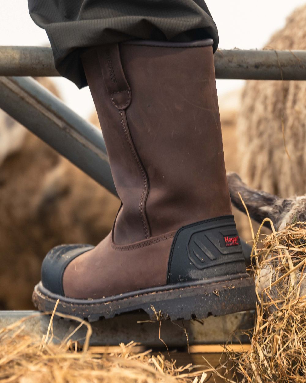 Brown Coloured Hoggs of Fife Thor Safety Rigger Boots on outdoor background 