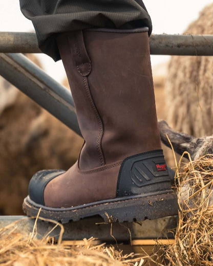 Brown Coloured Hoggs of Fife Thor Safety Rigger Boots on outdoor background 