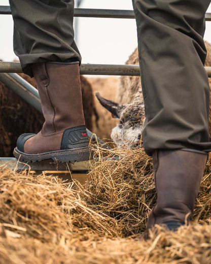 Brown Coloured Hoggs of Fife Thor Safety Rigger Boots on outdoor background 