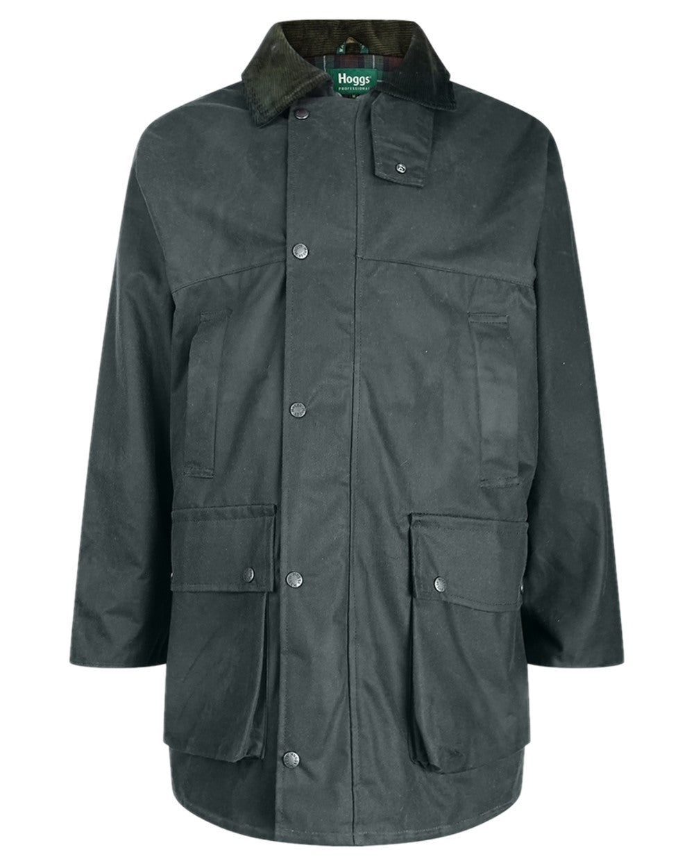 Olive Coloured Hoggs of Fife Woodsman Waxed Jacket on white background 