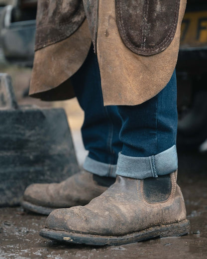 Crazy Horse Brown Coloured Hoggs of Fife Zeus Safety Dealer Boots on outdoor background 