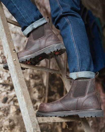 Crazy Horse Brown Coloured Hoggs of Fife Zeus Safety Dealer Boots on outdoor background 