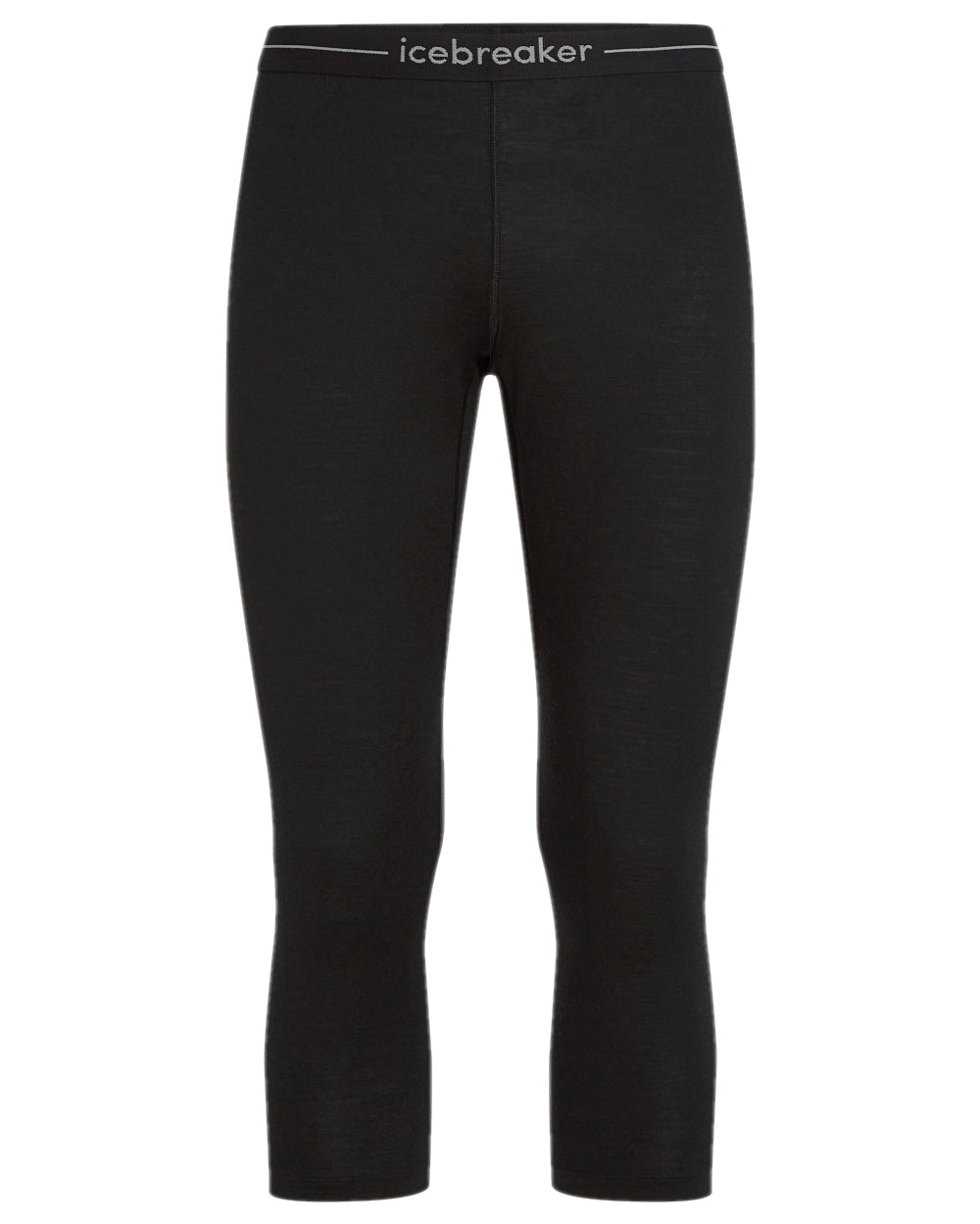 Black Coloured Icebreaker Mens Merino 200 Oasis 3/4 Thermal Leggings on white background 
