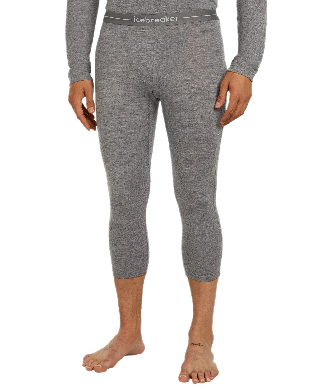 Gritstone Heather Coloured Icebreaker Mens Merino 200 Oasis 3/4 Thermal Leggings on white background 