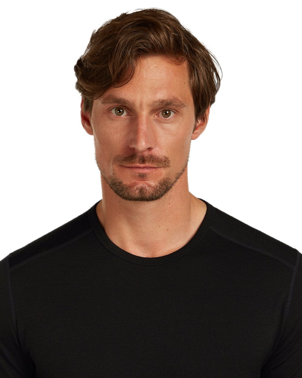 Black Coloured Icebreaker Mens Merino 200 Oasis Crew Short Sleeve Thermal Top on white background 