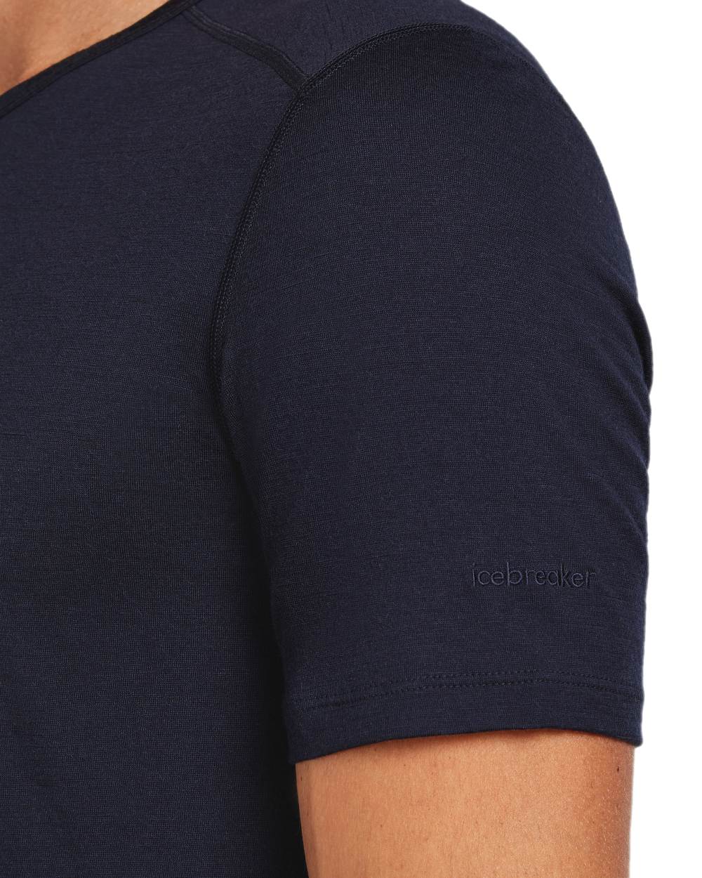 Midnight Navy Coloured Icebreaker Mens Merino 200 Oasis Crew Short Sleeve Thermal Top on white background 