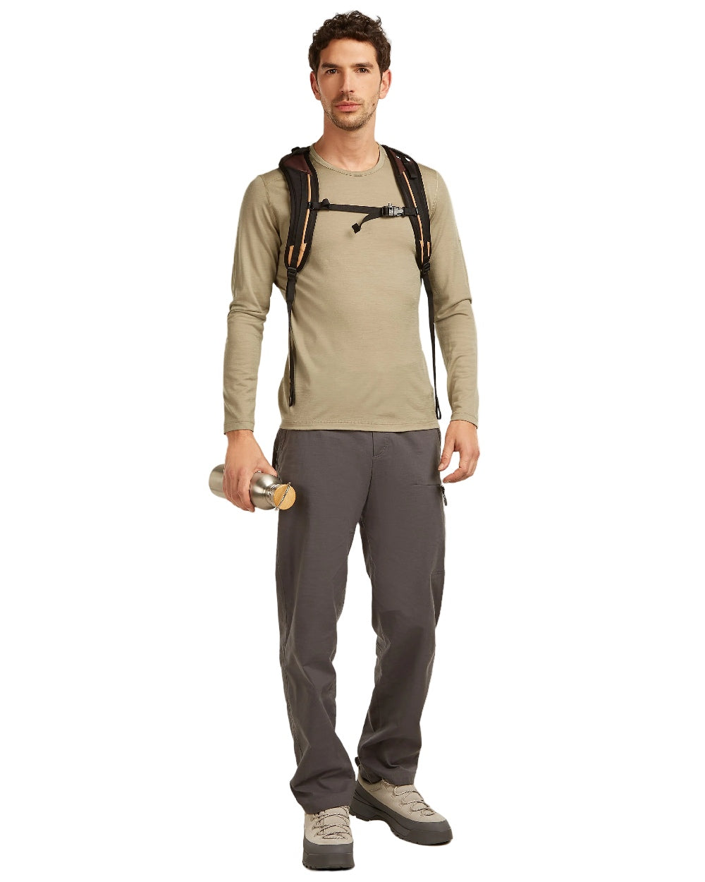 Flagstone Coloured Icebreaker Mens Merino 200 Oasis Crew Thermal Top on white background 