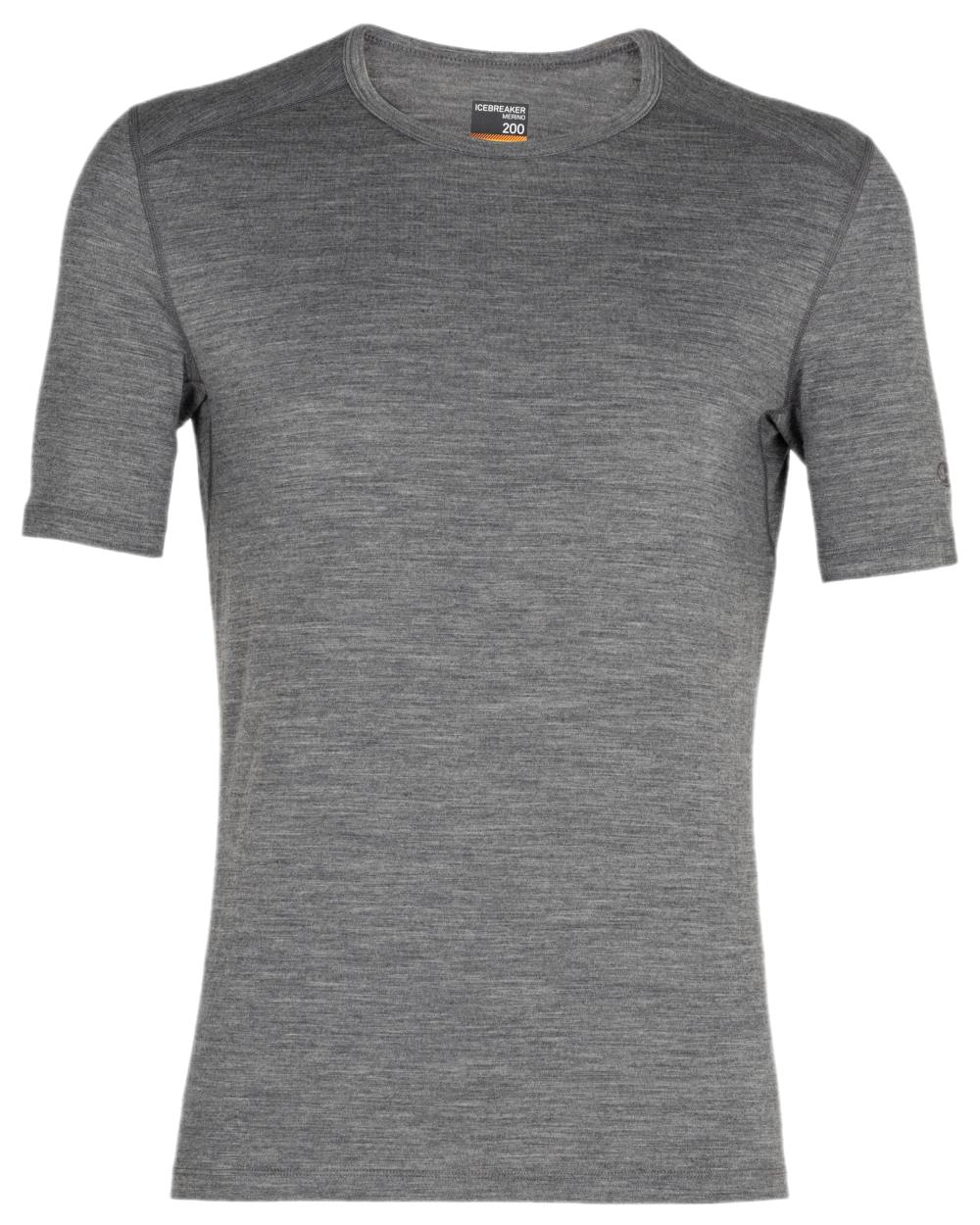 Gritstone Heather Coloured Icebreaker Mens Merino 200 Oasis Crewe Short Sleeve Thermal Top on white background 