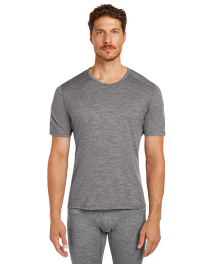Gritstone Heather Coloured Icebreaker Mens Merino 200 Oasis Crewe Short Sleeve Thermal Top on white background 