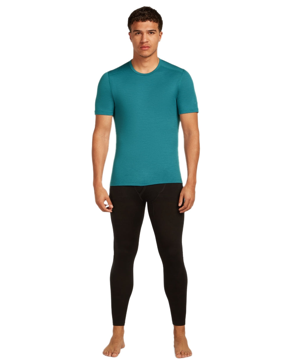 Topaz Coloured Icebreaker Mens Merino 200 Oasis Crewe Short Sleeve Thermal Top on white background 