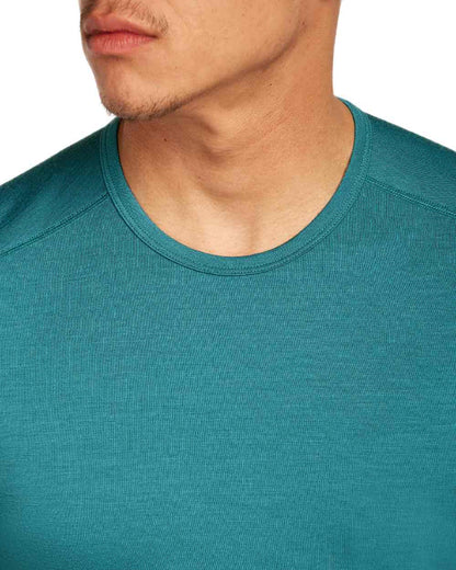Topaz Coloured Icebreaker Mens Merino 200 Oasis Crewe Short Sleeve Thermal Top on white background 