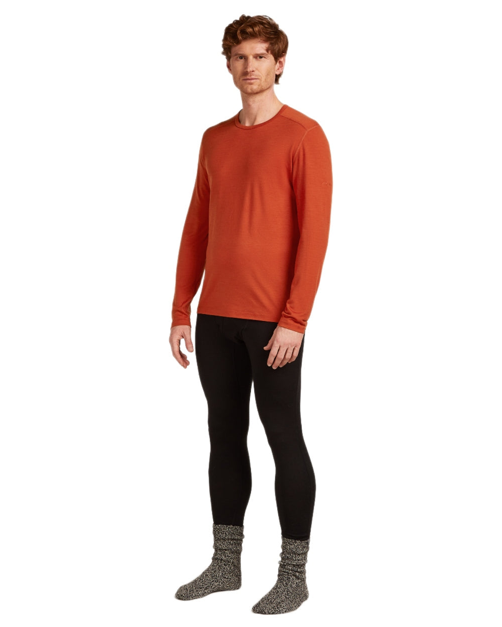 Agate Coloured Icebreaker Mens Merino 200 Oasis Crewe Thermal Top on white background 