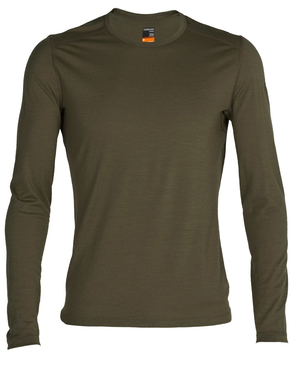 Loden Coloured Icebreaker Mens Merino 200 Oasis Crewe Thermal Top on white background 