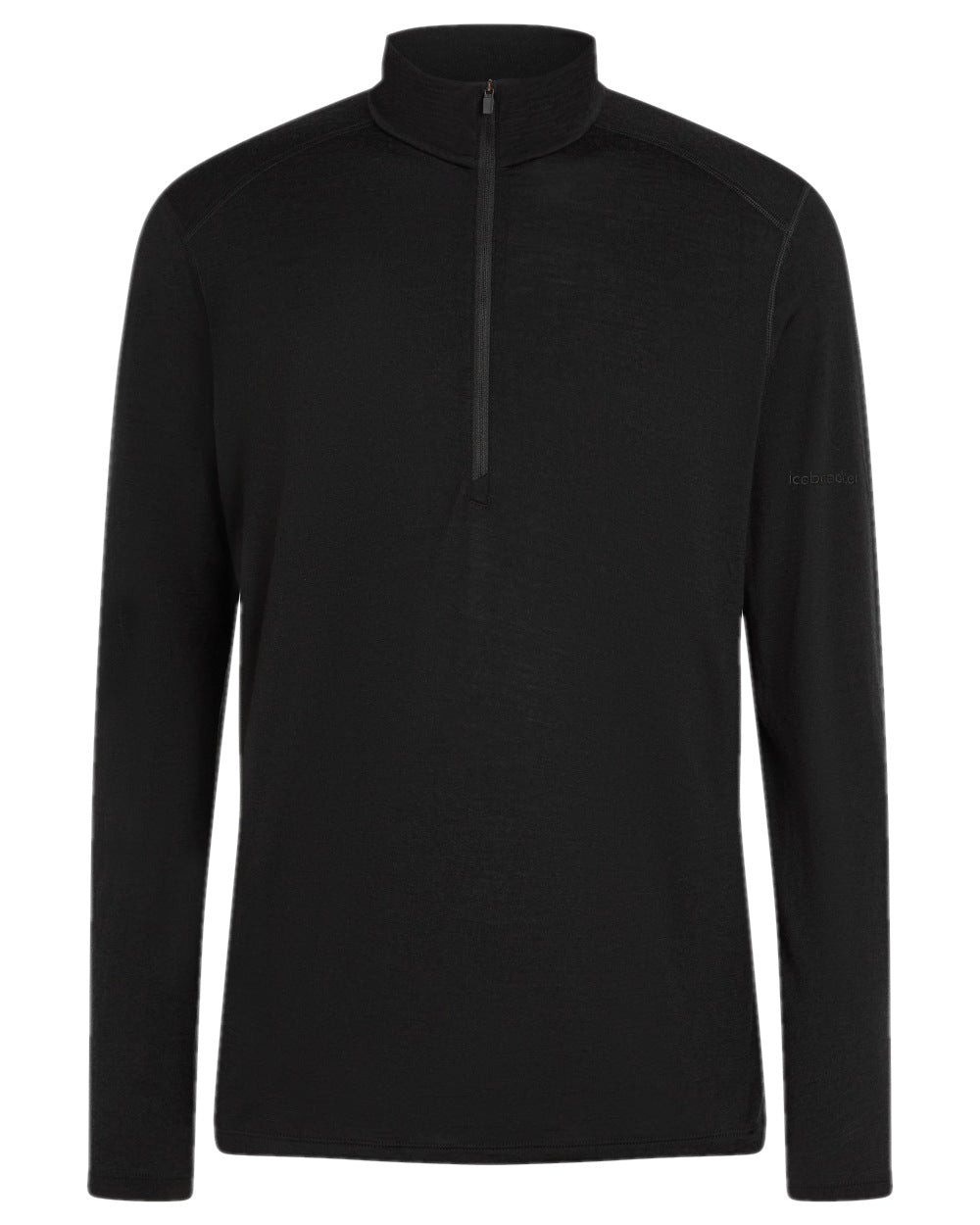 Black Coloured Icebreaker Mens Merino 200 Oasis Half Zip Thermal Top on white background 