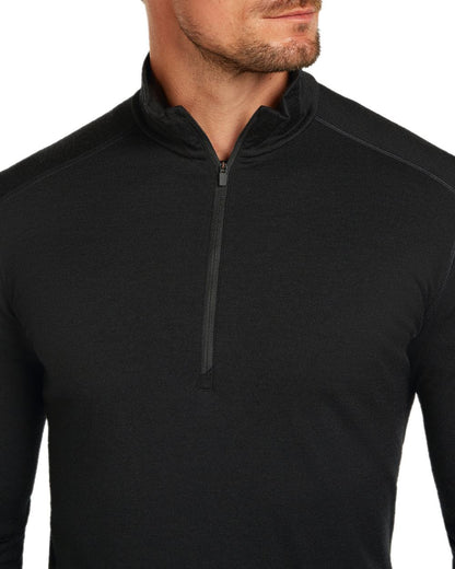 Black Coloured Icebreaker Mens Merino 200 Oasis Half Zip Thermal Top on white background 