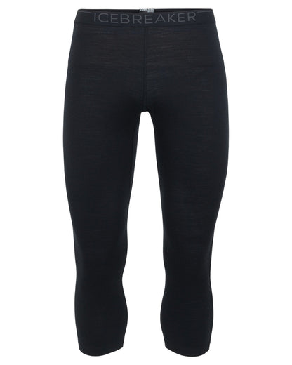 Black coloured Icebreaker Mens Merino 200 Oasis Mid Calf Thermal Leggings on white background 