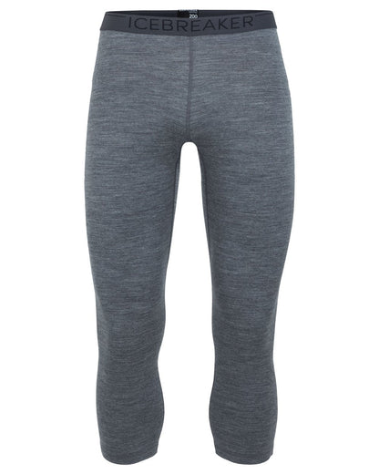 Gritstone Heather coloured Icebreaker Mens Merino 200 Oasis Mid Calf Thermal Leggings on white background 