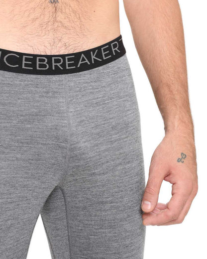 Gritstone Heather coloured Icebreaker Mens Merino 200 Oasis Mid Calf Thermal Leggings on white background 