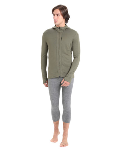 Gritstone Heather coloured Icebreaker Mens Merino 200 Oasis Mid Calf Thermal Leggings on white background 