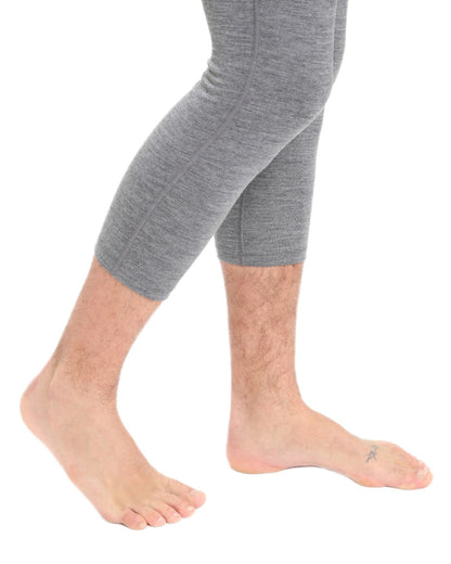 Gritstone Heather coloured Icebreaker Mens Merino 200 Oasis Mid Calf Thermal Leggings on white background 