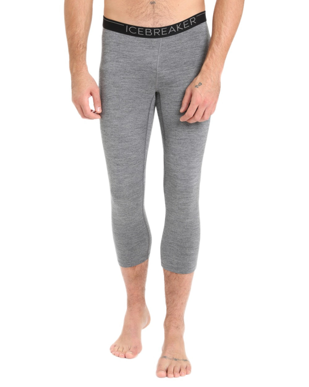 Gritstone Heather coloured Icebreaker Mens Merino 200 Oasis Mid Calf Thermal Leggings on white background 