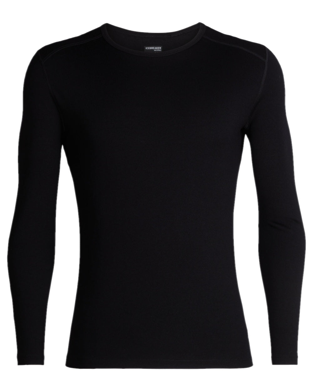 Black Coloured Icebreaker Mens Merino 260 Tech Crewe Thermal Top on white background