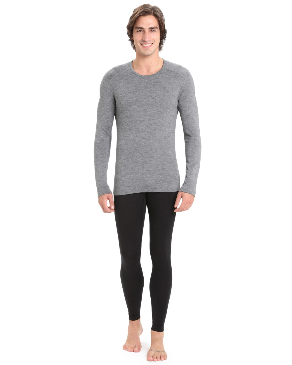 Gritstone Heather Coloured Icebreaker Mens Merino 260 Tech Crewe Thermal Top on white background 
