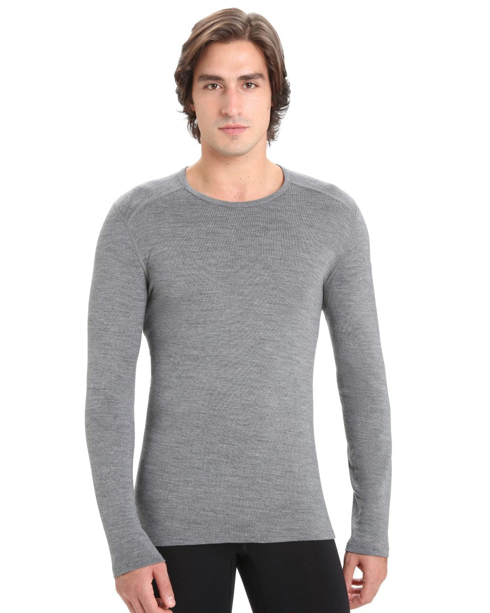 Gritstone Heather Coloured Icebreaker Mens Merino 260 Tech Crewe Thermal Top on white background 