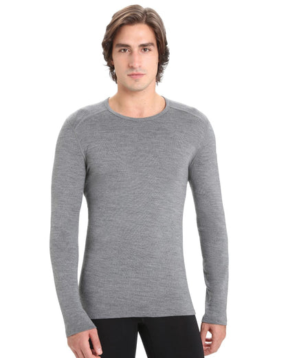 Gritstone Heather Coloured Icebreaker Mens Merino 260 Tech Crewe Thermal Top on white background 