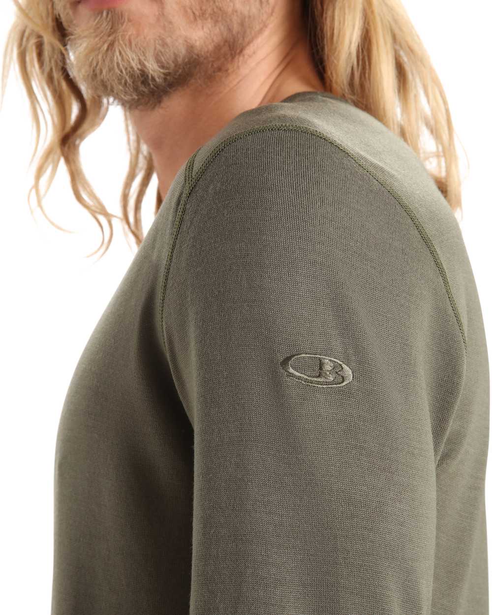 Loden Coloured Icebreaker Mens Merino 260 Tech Crewe Thermal Top on white background 