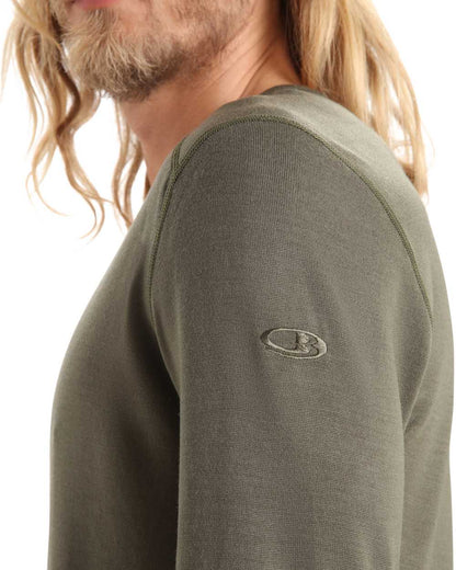 Loden Coloured Icebreaker Mens Merino 260 Tech Crewe Thermal Top on white background 