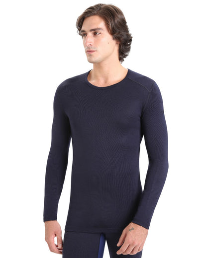 Midnight Navy Coloured Icebreaker Mens Merino 260 Tech Crewe Thermal Top on white background 