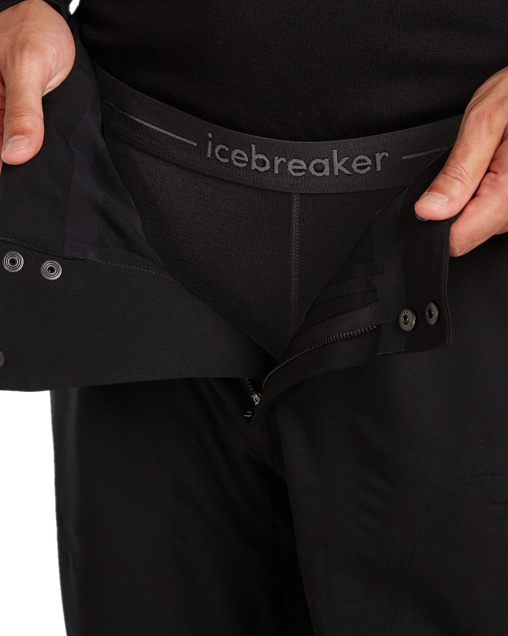 Black Coloured Icebreaker Mens Merino 260 Tech Thermal Leggings on white background 