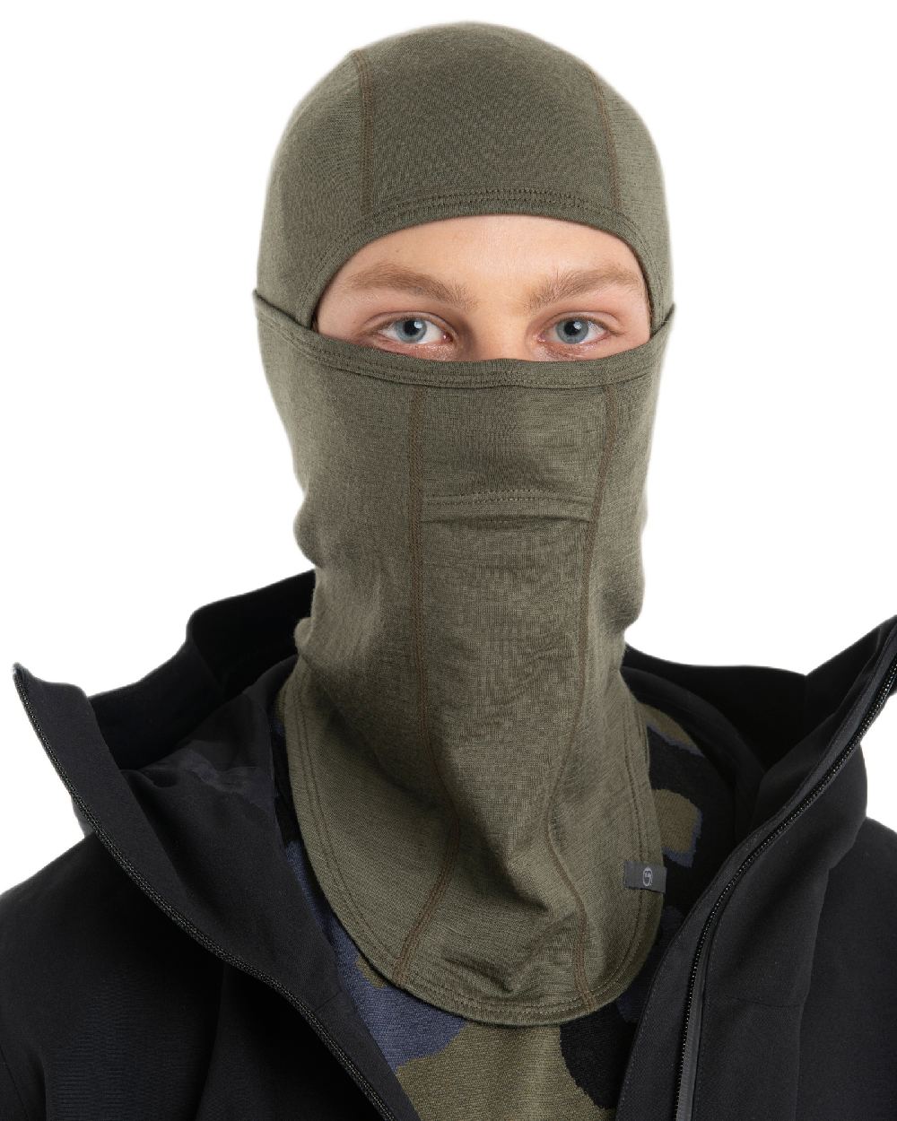 Loden Coloured Icebreaker Merino 200 Oasis Balaclava on white background 