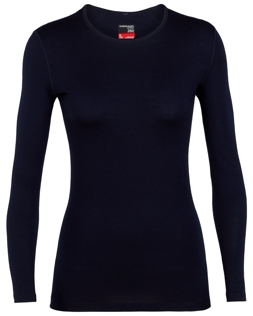 Midnight Navy Coloured Icebreaker Womens 260 Tech Crewe Thermal Top on white background 