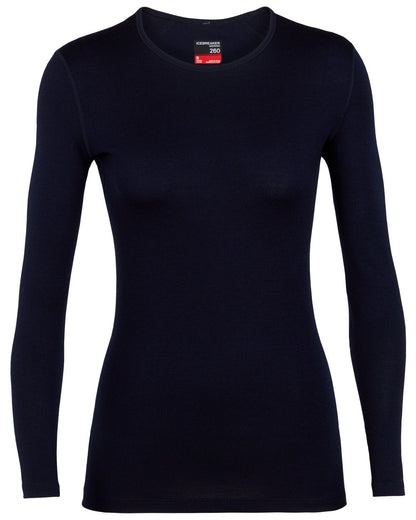 Midnight Navy Coloured Icebreaker Womens 260 Tech Crewe Thermal Top on white background 
