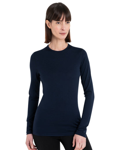 Midnight Navy Coloured Icebreaker Womens 260 Tech Crewe Thermal Top on white background 