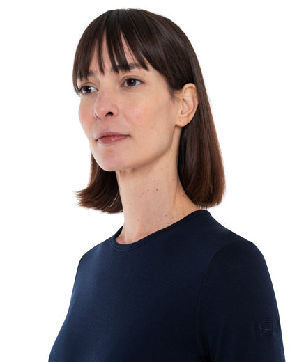 Midnight Navy Coloured Icebreaker Womens 260 Tech Crewe Thermal Top on white background 