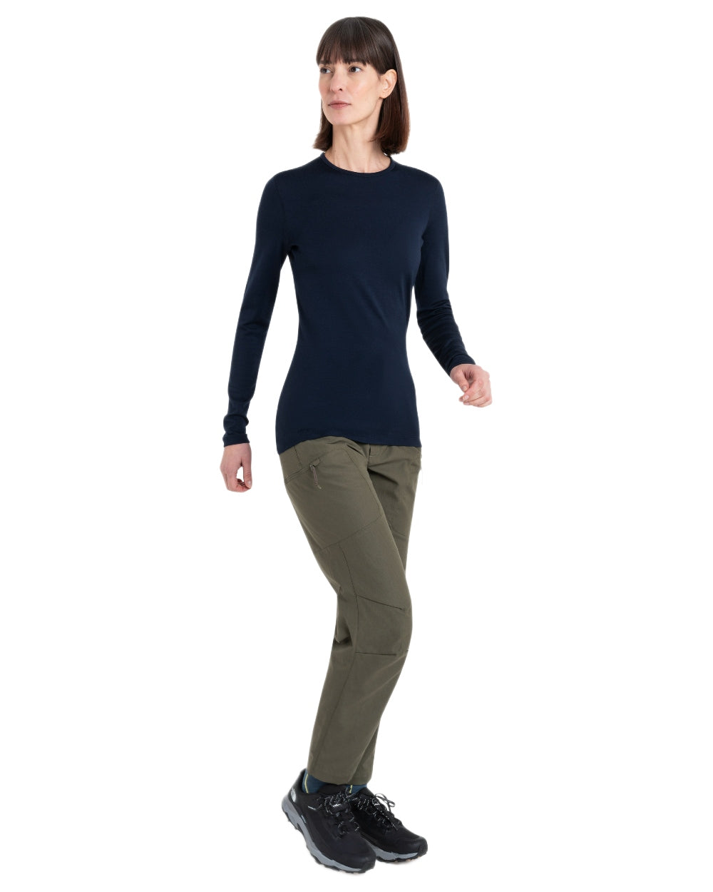 Midnight Navy Coloured Icebreaker Womens 260 Tech Crewe Thermal Top on white background 