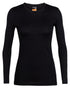 Black Coloured Icebreaker Womens Merino 200 Oasis Crewe Thermal Top on white background 