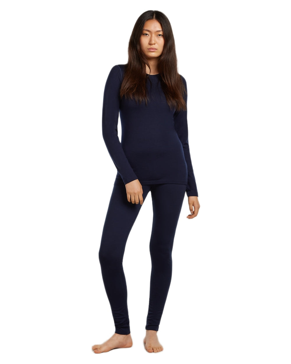 Midnight Navy Coloured Icebreaker Womens Merino 200 Oasis Crewe Thermal Top on white background 
