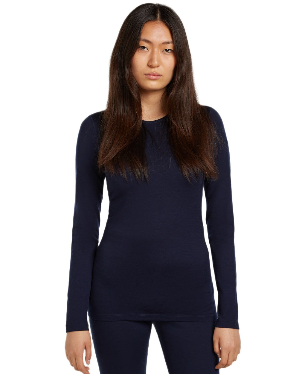 Midnight Navy Coloured Icebreaker Womens Merino 200 Oasis Crewe Thermal Top on white background 