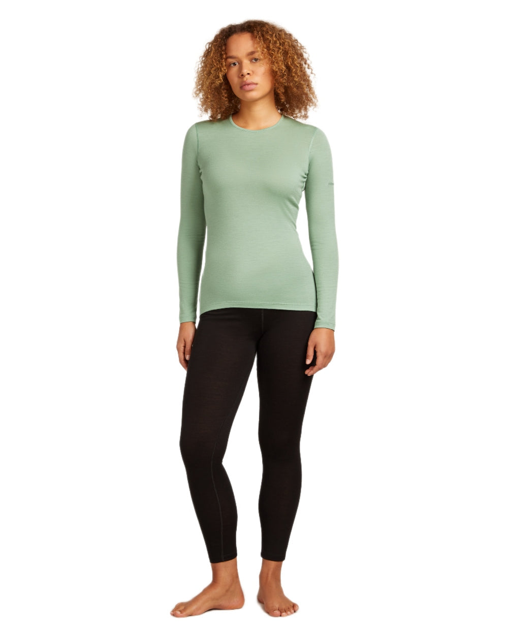 Sea Glass Coloured Icebreaker Womens Merino 200 Oasis Crewe Thermal Top on white background 