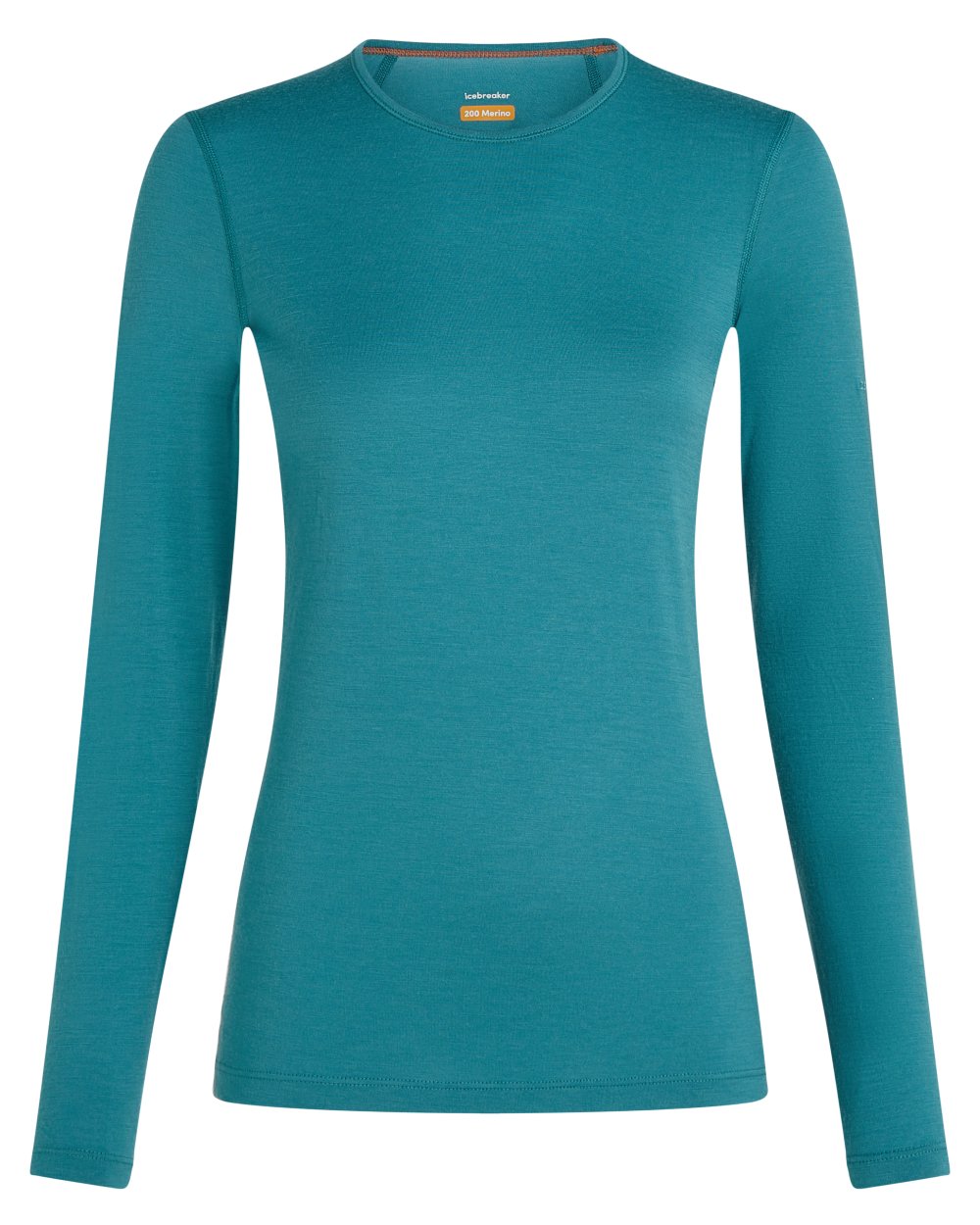 Topaz Coloured Icebreaker Womens Merino 200 Oasis Crewe Thermal Top on white background 