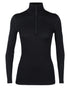 Black Coloured Icebreaker Womens Merino 200 Oasis Half Zip Thermal Top on white background 