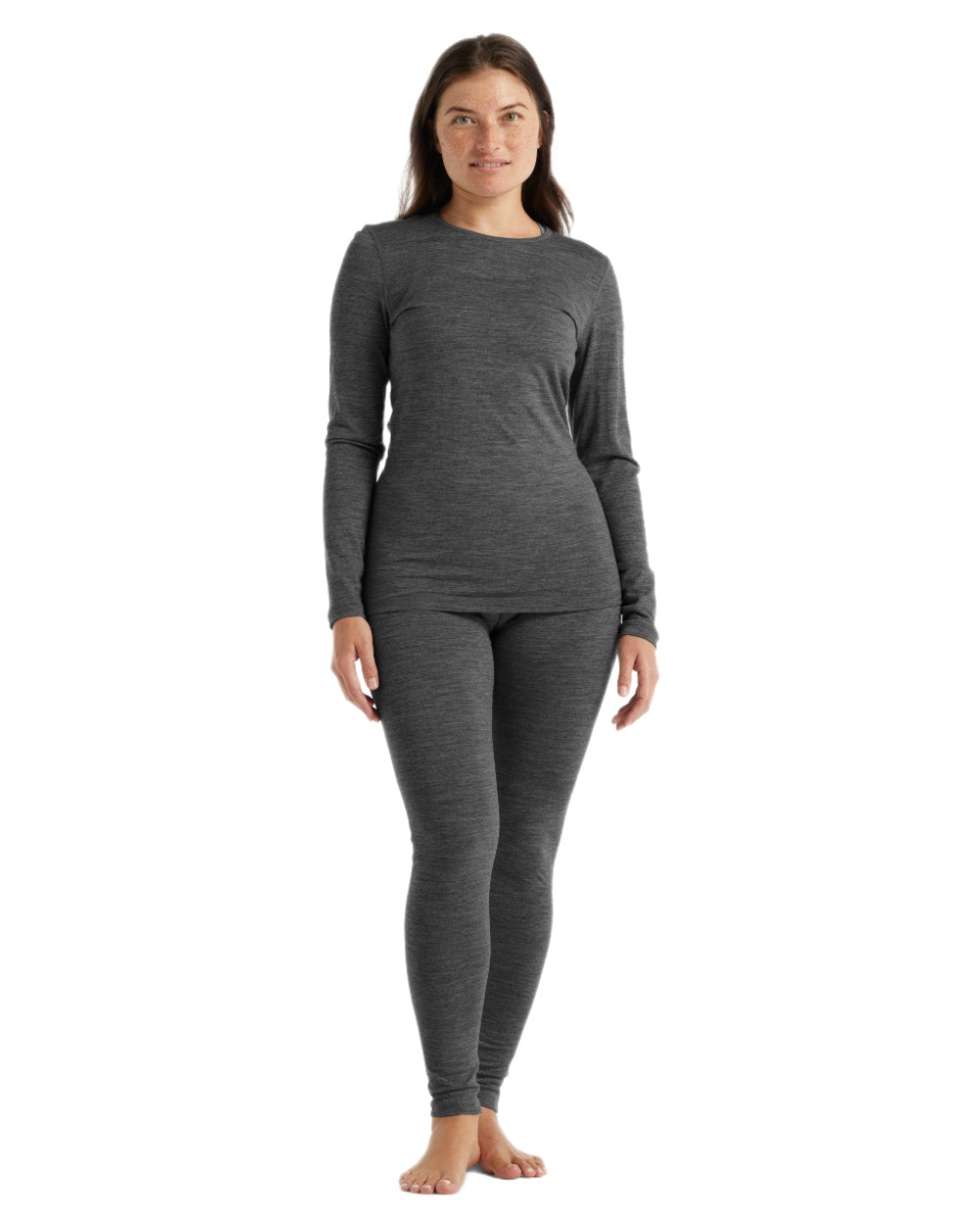 Gritstone Heather Coloured Icebreaker Womens Merino 200 Oasis Thermal Leggings on white background 