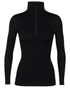 Black Coloured Icebreaker Womens Merino 260 Tech Half Zip Thermal Top on white background 